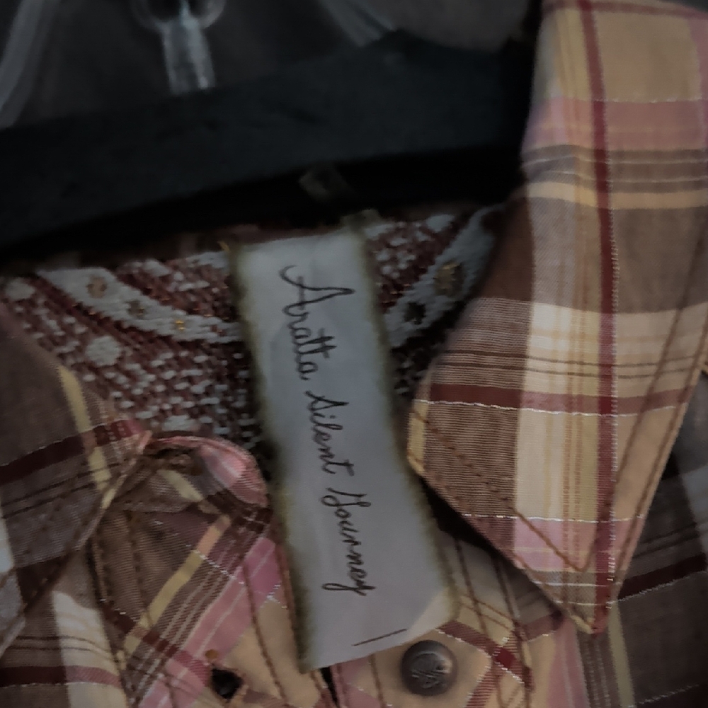 Plaid Shirt with Floral Sleeve Embroidery - Picture 2 of 9